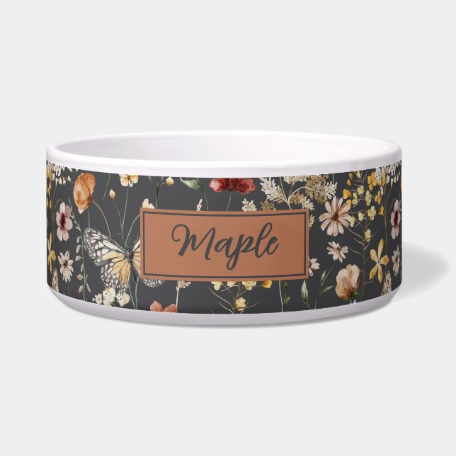 Comedero Charcoal Gray Wildflower Personalized Pet (Frente)