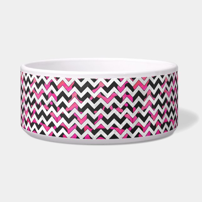 Comedero Chevron Cow Hot Pink and Black Print (Derecha)