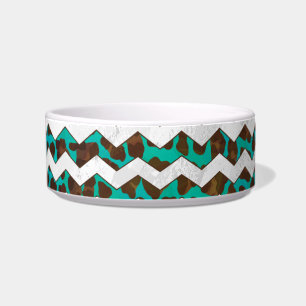 Comedero Chevron Leopardo Marrón y Verde Turquesa Estampado