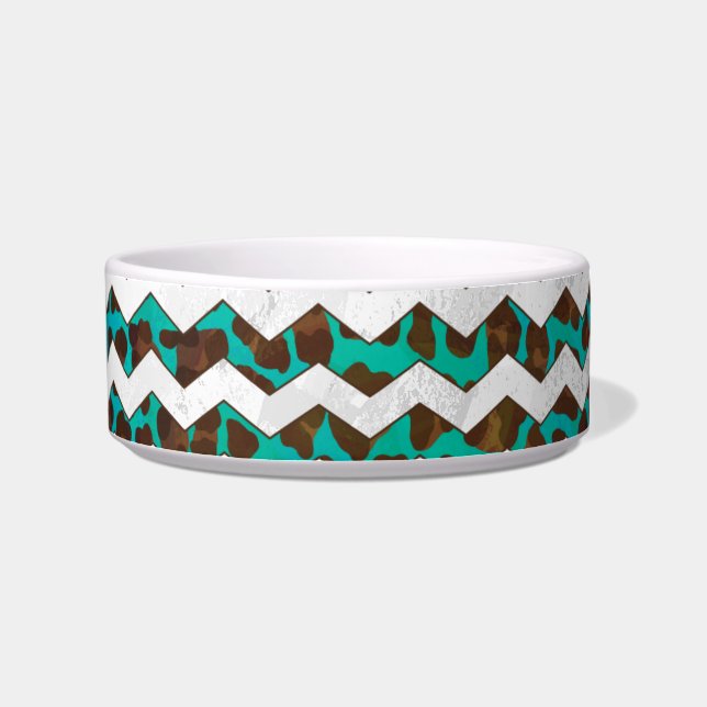 Comedero Chevron Leopardo Marrón y Verde Turquesa Estampado (Derecha)