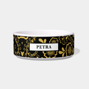 Comedero Chic Oro y Negro Floral