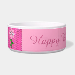 Comedero Chica del Día de la Abeja Feliz cumpleaños Rosado