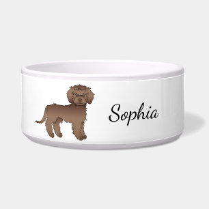 Comedero Chocolate Mini Goldendoodle perro de pie y nombre