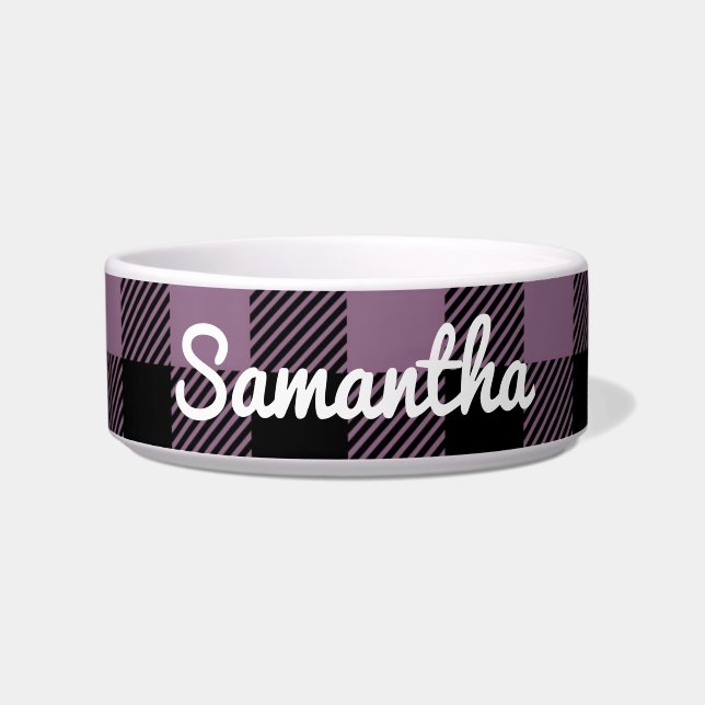 Comedero Clásico Cuadro de Plaid Buffalo Morado Personaliza (Frente)