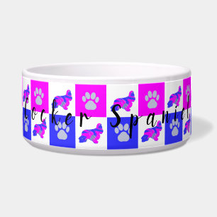 Comedero Cocker Spaniel Dog & Paw Hot Pink & Blue Pet Bowl
