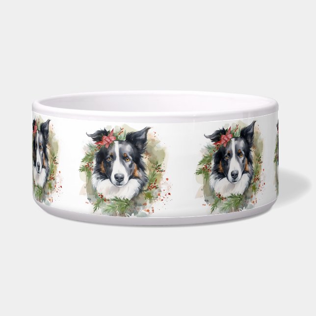 Comedero Collar de Border Collie Corona Navideña Perro Fest (Frente)