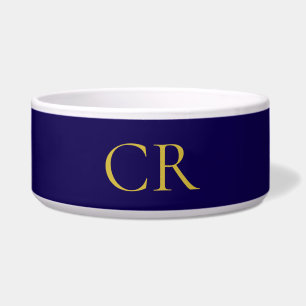 Comedero Color Monograma Azul y Dorado Minimalista Moderno