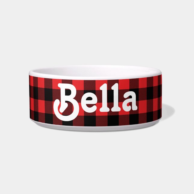 Comedero Comida de perro Personalizado de búfalo roja y neg (Frente)