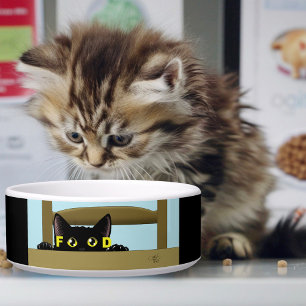 Comedero Comida para gatos negros divertida gatito hambrien