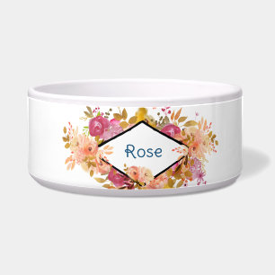 Comedero Comprimido floral rosado con marco de diamante