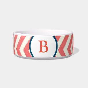 Comedero Con monograma, rojo de chevron, blanco azul