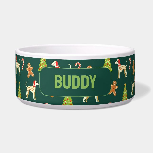 Comedero Con nombre Whippet Navideño Festivo (Frente)