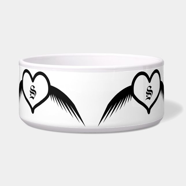 Comedero Corazón Monogramático Personalizado con Alas Gótic (Frente)