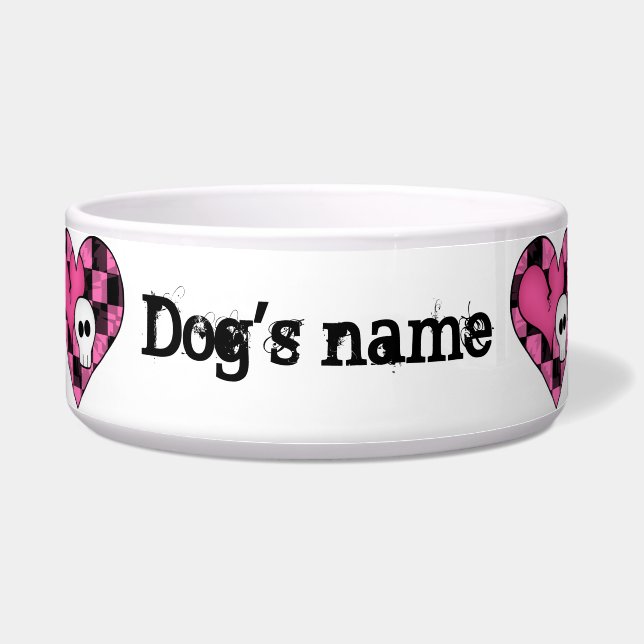 Comedero Corazón rosado y cráneos (Frente)