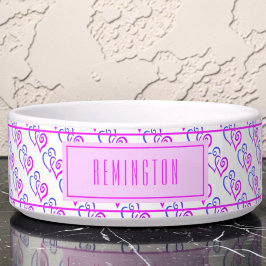 Comedero Corazón Vinculado Patrón Personalizado Rosa Azul M