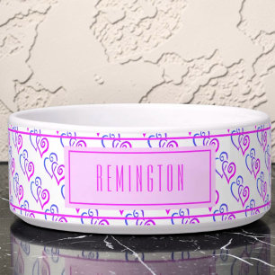 Comedero Corazón Vinculado Patrón Personalizado Rosa Azul M