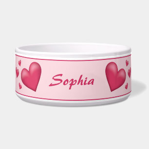 Comedero Corazones Agradables Rosa Con Nombre Mascota Perso