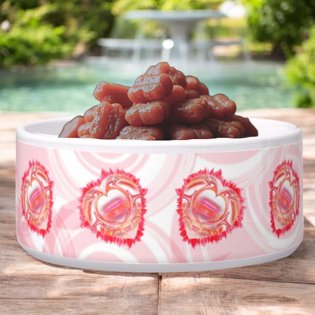 Comedero Corazones con bordes redondeados en diagonal envol (hearts encircle the bowl)