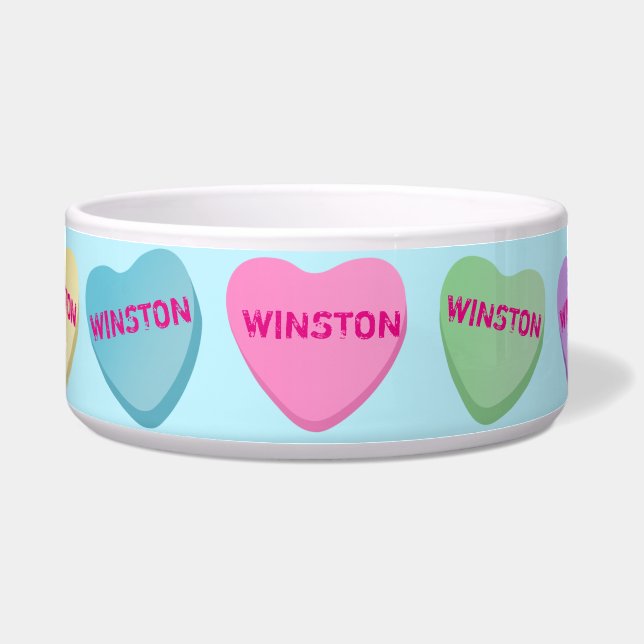 Comedero Corazones de caramelos personalizados con azul cla (Frente)