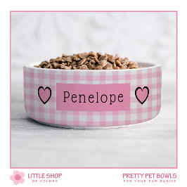 Comedero Corazones de gingham rosado personalizados para ma