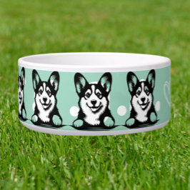 Comedero Corgi curioso personaliza tema verde