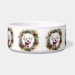 Comedero Corona de Navidad de Bichon Frise Perro festivo
