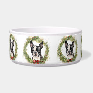 Comedero Corona de Navidad de Boston Terrier Perro Festivo