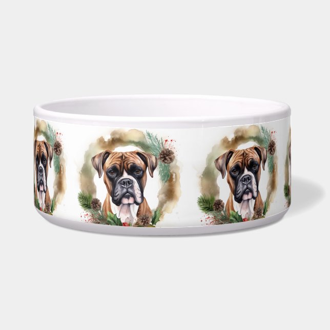 Comedero Corona de Navidad de Boxer Perro Festivo (Frente)