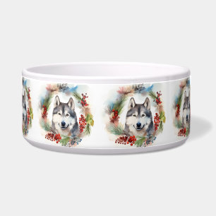 Comedero Corona Navideña de Alaskan Malamute Perro Festivo