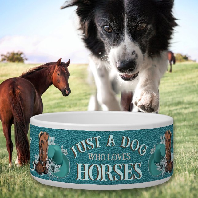 Comedero Cowgirl cita botas de vaquero de cuero turquesa go (Cowgirl quote turquoise leather cowboy boots hat pet bowl for ranch dog, barn dog, cattle dog)
