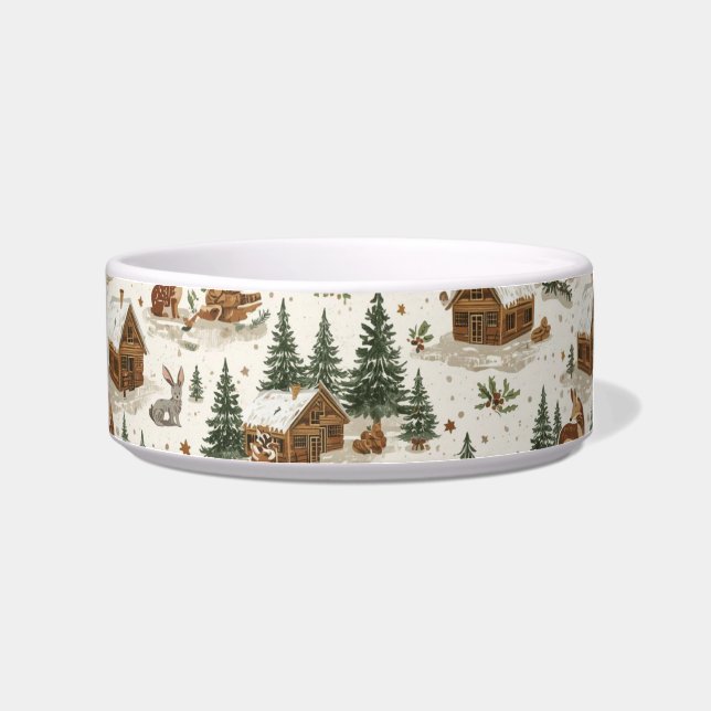Comedero Cozy Woodland Cabin Cat Bowl – Rabbits, Pine Trees (Derecha)