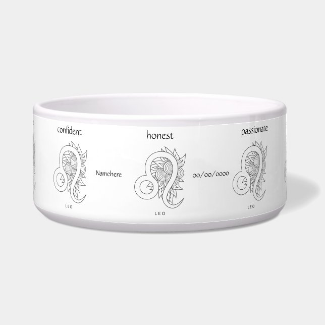 Comedero Crea tu propio elegante Leo Zodiac blanco y negro (Frente)
