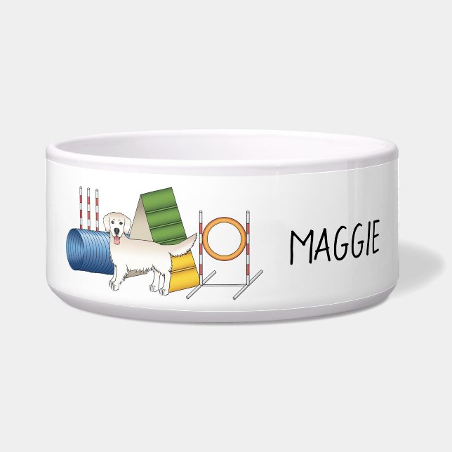 Comedero Cream Golden Retriever Con Equipo De Agilidad (Frente)