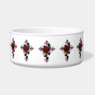 Comedero Cruz de plata con una rosa roja