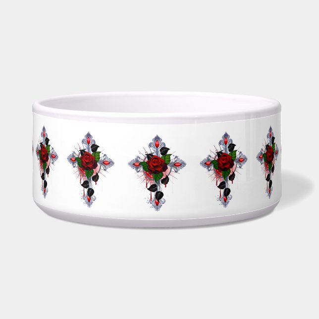 Comedero Cruz de Plata con una Rosa Roja (Frente)