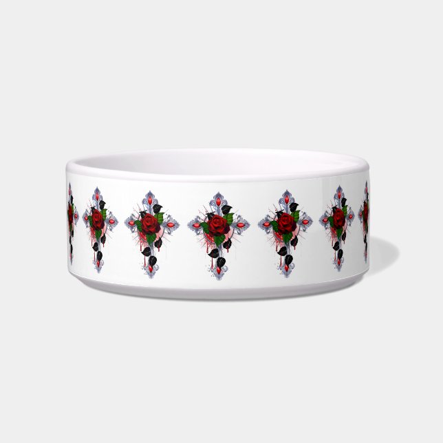 Comedero Cruz de Plata con una Rosa Roja (Frente)