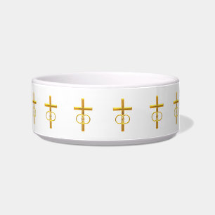 Comedero Cruz Golden 3-D con anillos Bodas