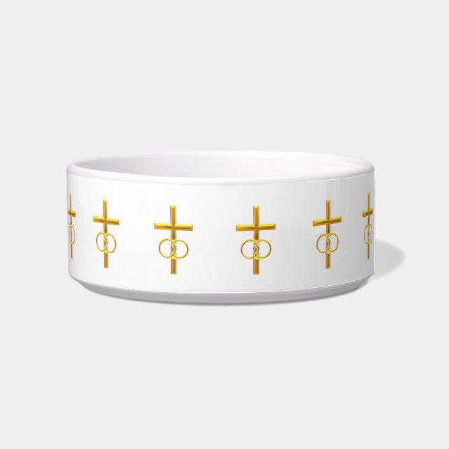 Comedero Cruz Golden 3-D con anillos Bodas (Derecha)