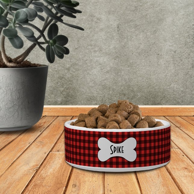 Comedero Cuadro de búfalo negro y rojo con nombre en hueso  (Subido por el creador)