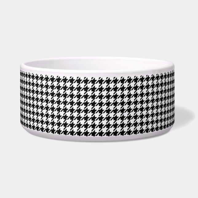 Comedero Cuadro de Houndstooth Negro y Blanco por Shirley T (Frente)