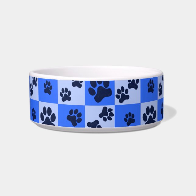 Comedero Cuadro de huellas de perro azules de cuadros (Derecha)