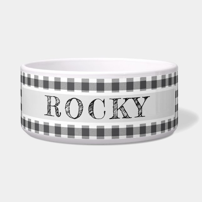 Comedero Cuadro de leñador negro y blanco rústico de búfalo (Frente)