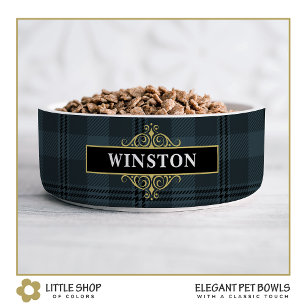 Comedero Cuadro de Tartán Gris Negro Personalizable