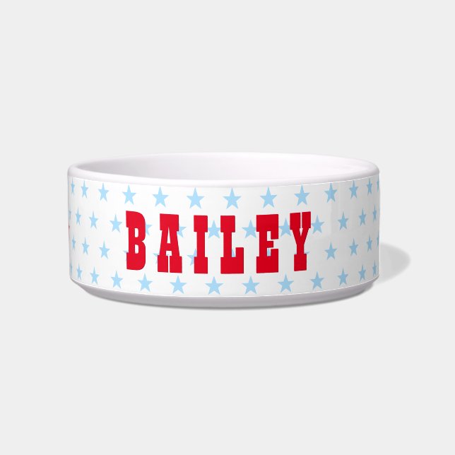 Comedero Cuadros Estrellas Azules Perro Cachorro Gato Kitty (Derecha)