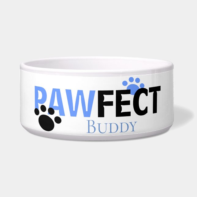 Comedero Cualquier Perro Nombre Pawfect En Blue Dog Bowl (Frente)