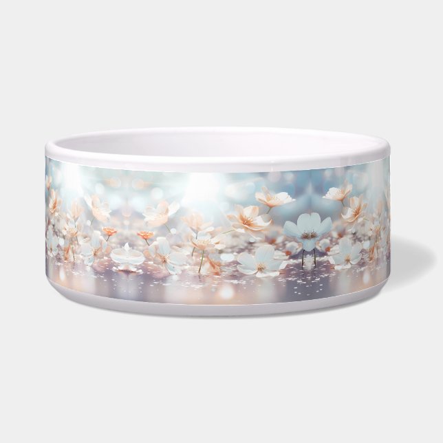 Comedero Cubeta de cerámica floral de bolas de yeso blanco (Frente)