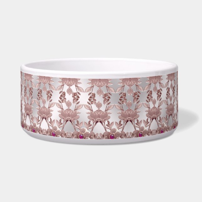 Comedero Cubeta de cerámica ornada rosa (Frente)