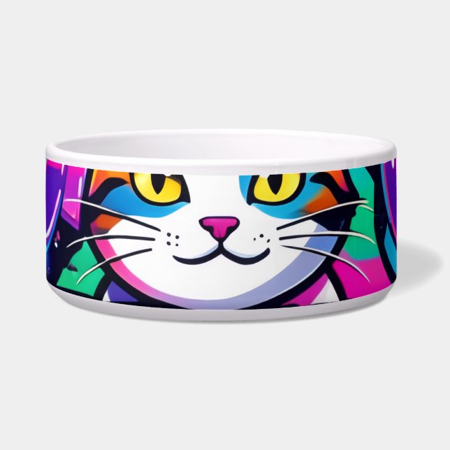 Comedero Cumpleaños del Gato Arcoíris con Glitch (Frente)