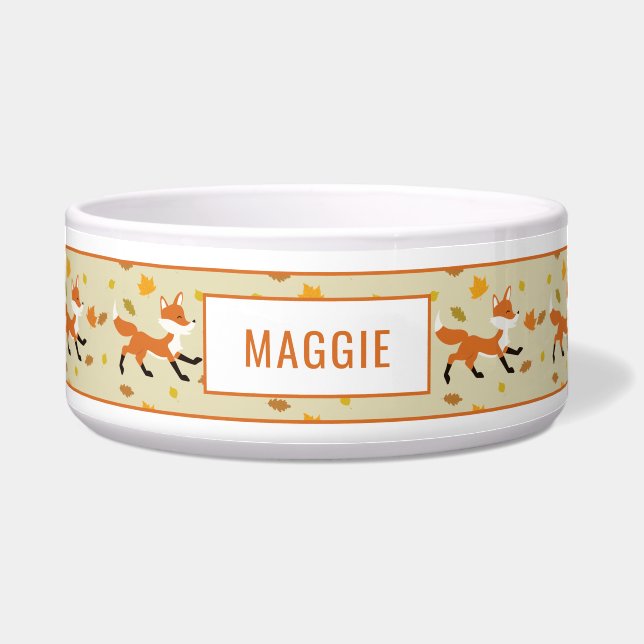 Comedero Curte Running Fox con hojas y nombre otoñales (Frente)
