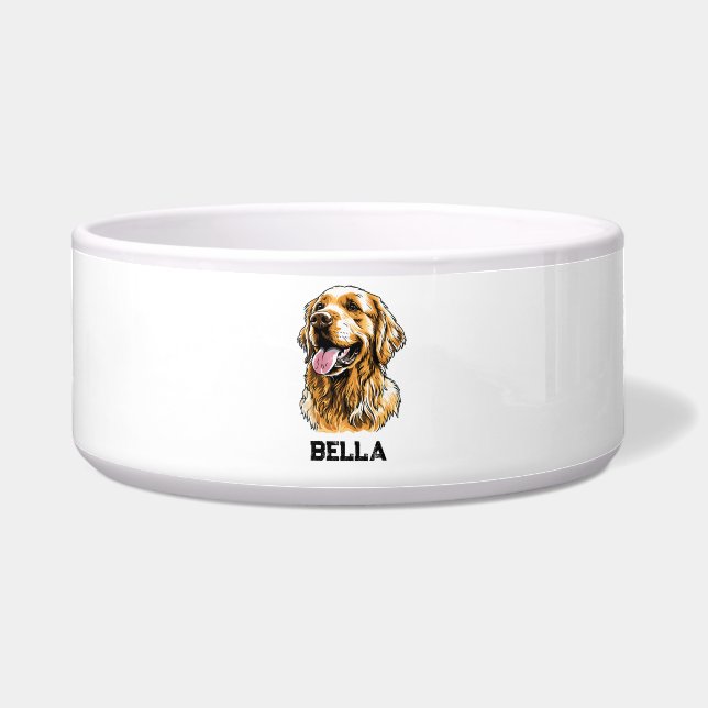 Comedero Custom Name Golden Retriever Dog Portrait Funny  (Frente)